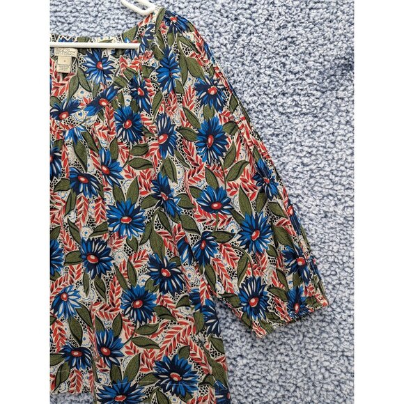 Lucky Brand Boho Floral Top Size S Relaxed Fit 3/4 Sleeve Cottage Peasant Green - Picture 6 of 11